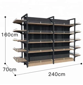Heavy-Duty Display Shelf Used – Black Metal & Wood – 240x70x160 cm