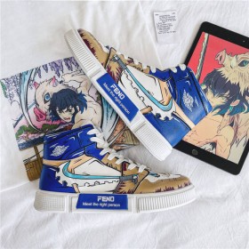 Demon Slayer- Hashibira Inosuke High Top Sports Sneakers Blue And Brown