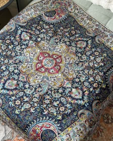 Persian Style Satin Decorative Throw 100x100 cm – Navy Multicolor Paisley Medallion