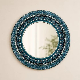 Handmade Mandala Wall Mirror 60x60cm | Turquoise Blue