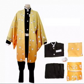 Demon Slayer Zenitsu Agatsuma Adult Cosplay Costume | Complete Yellow Outfit Set