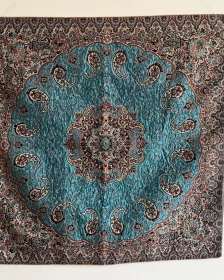 Persian Style Satin Decorative Throw 100x100 cm – Turquoise Paisley Medallion