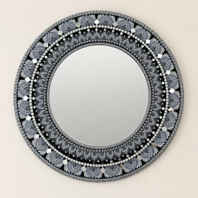 Handmade Mandala Wall Mirror 60x60cm | Black & Silver