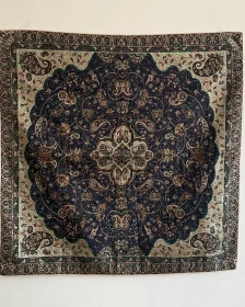 Persian Style Satin Decorative Throw 100x100 cm – Navy Paisley Medallion