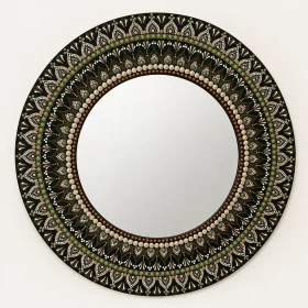 Handmade Mandala Wall Mirror 60x60cm | Olive Green