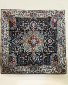 Persian Style Satin Decorative Throw 100x100 cm – Navy Multicolor Floral Medallion
