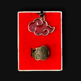 Naruto Red Cloud Hollow Ring and Necklace Set