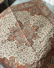 Persian Style Satin Decorative Throw 100x100 cm – Ivory Bronze Floral Medallion