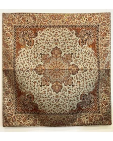 Persian Style Satin Decorative Throw 100x100 cm – Ivory Gold Paisley Medallion