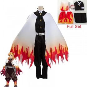 Anime Demon Slayer Cosplay Kimetsu no Yaiba: Cosplay Rengoku Kyoujurou Costume Kimino Uniform with Cloak-Full Set Costume-Unisex-Polyester