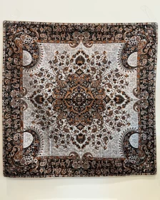 Persian Style Satin Decorative Throw 100x100 cm – Ivory Black Floral Medallion