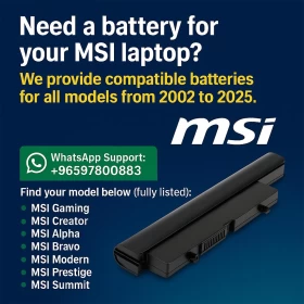 MSI Laptop Battery Replacement – For All Models (2002–2025) Prices Starts From 12 KD (Without Installation Fees)