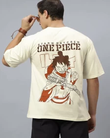 One Piece Luffy Samurai Style Oversized T-Shirt – Cream Color