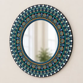 Handmade Mandala Wall Mirror 60x60cm | Teal Blue & Bronze
