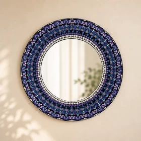 Handmade Mandala Wall Mirror 60x60cm | Purple & Blue