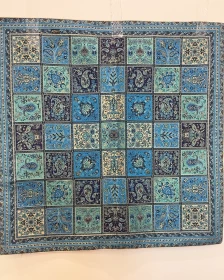 Persian Style Satin Decorative Throw 100x100 cm – Blue Turquoise Patchwork