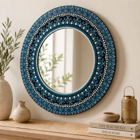 Handmade Mandala Wall Mirror 60x60cm | Turquoise Blue
