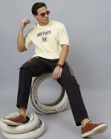 One Piece Luffy Samurai Style Oversized T-Shirt – Cream Color