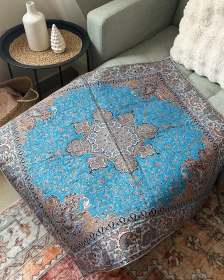 Persian Style Satin Decorative Throw 100x100 cm – Turquoise Medallion