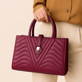 Elegant Wave-Stitch Hand Bag – Burgundy