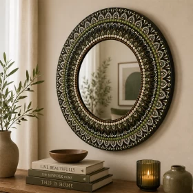 Handmade Mandala Wall Mirror 60x60cm | Olive Green