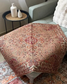 Persian Style Satin Decorative Throw 100x100 cm – Taupe Rust Paisley Medallion