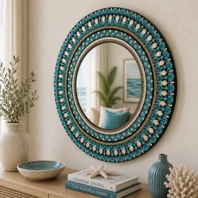 Handmade Mandala Wall Mirror 60x60cm | Turquoise & Gold