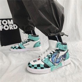 Demon Slayer: Kamado Tanjiro water breathing Costume High Top Sports Sneakers-Tiffany And Black