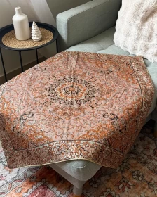 Persian Style Satin Decorative Throw 100x100 cm – Bronze Floral Medallion