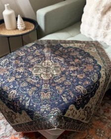 Persian Style Satin Decorative Throw 100x100 cm – Navy Paisley Medallion