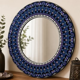 Handmade Mandala Wall Mirror 60x60cm | Purple & Blue